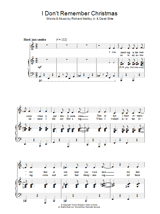 Richard Maltby Jr. I Don't Remember Christmas (from Starting Here, Starting Now) sheet music notes and chords arranged for Piano, Vocal & Guitar Chords