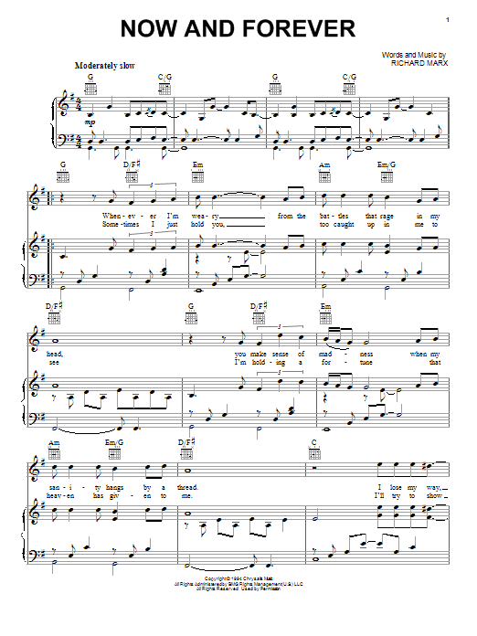 Richard Marx Now And Forever sheet music notes and chords arranged for Piano, Vocal & Guitar Chords (Right-Hand Melody)