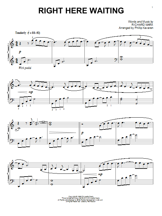 Richard Marx Right Here Waiting (arr. Phillip Keveren) sheet music notes and chords arranged for Piano Solo