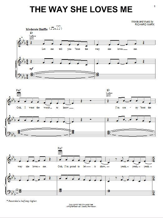 Richard Marx The Way She Loves Me sheet music notes and chords arranged for Piano, Vocal & Guitar Chords (Right-Hand Melody)