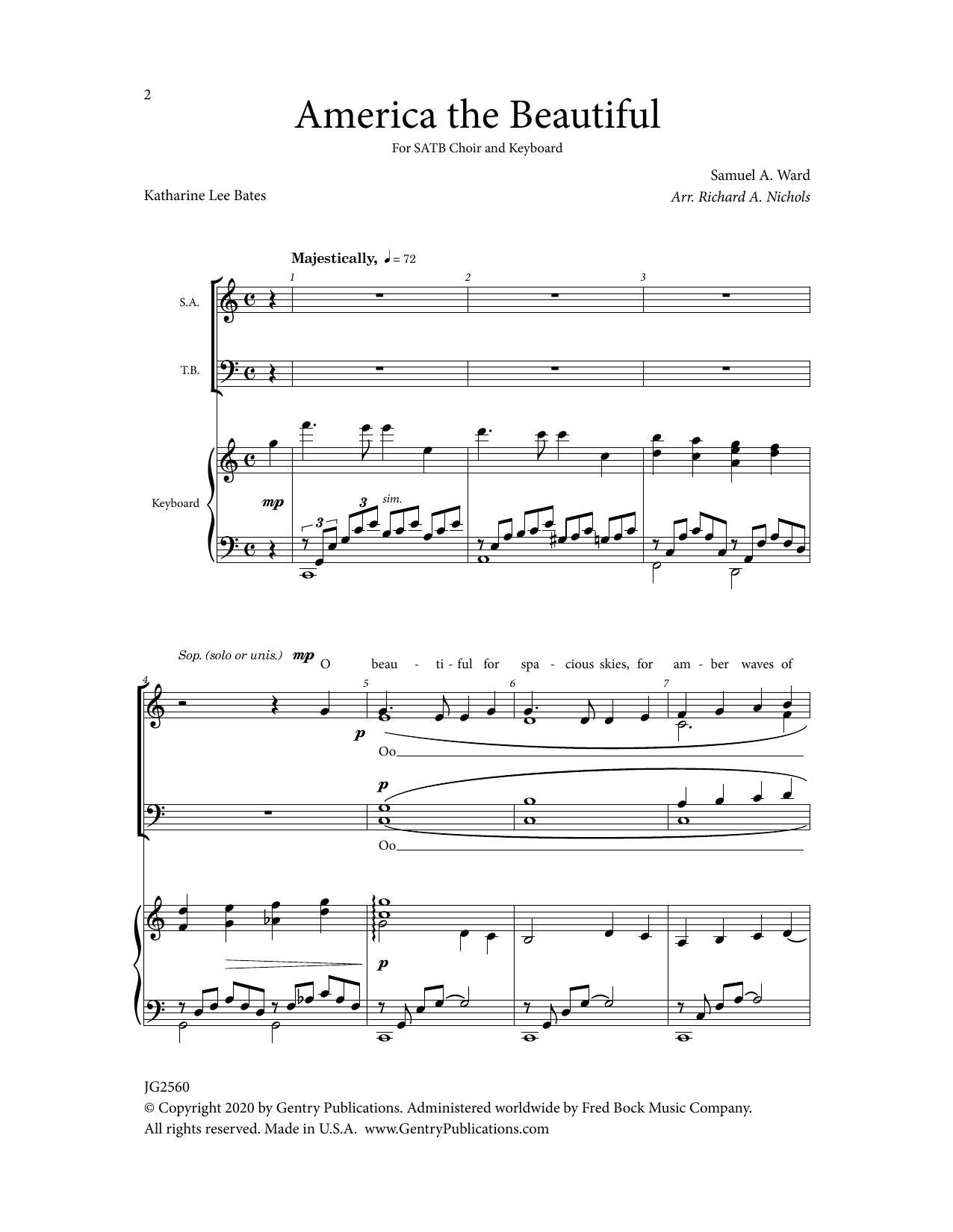 Richard Nichols America The Beautiful sheet music notes and chords arranged for SATB Choir