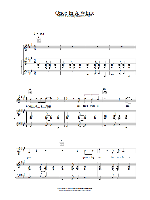 Richard O'Brien Once In A While sheet music notes and chords arranged for Piano, Vocal & Guitar Chords