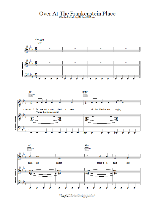 Richard O'Brien Over At The Frankenstein Place sheet music notes and chords arranged for Piano, Vocal & Guitar Chords