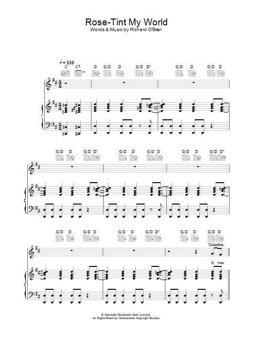 Richard O'Brien Rose Tint My World sheet music notes and chords arranged for Piano, Vocal & Guitar Chords