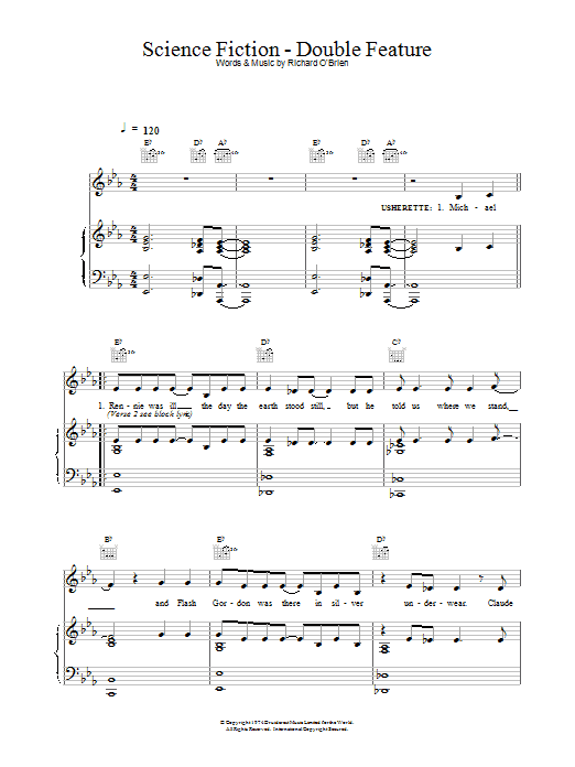 Richard O'Brien Science Fiction / Double Feature sheet music notes and chords arranged for Piano, Vocal & Guitar Chords