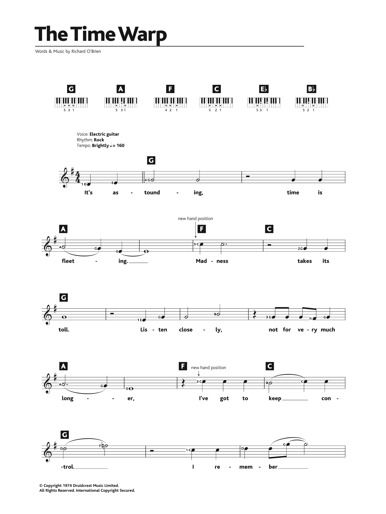 Richard O'Brien The Time Warp (from The Rocky Horror Picture Show) sheet music notes and chords arranged for Beginner Piano
