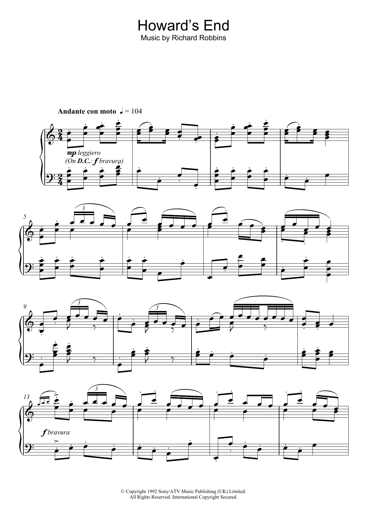 Richard Robbins Howard's End (Closing Credits) sheet music notes and chords arranged for Piano Solo