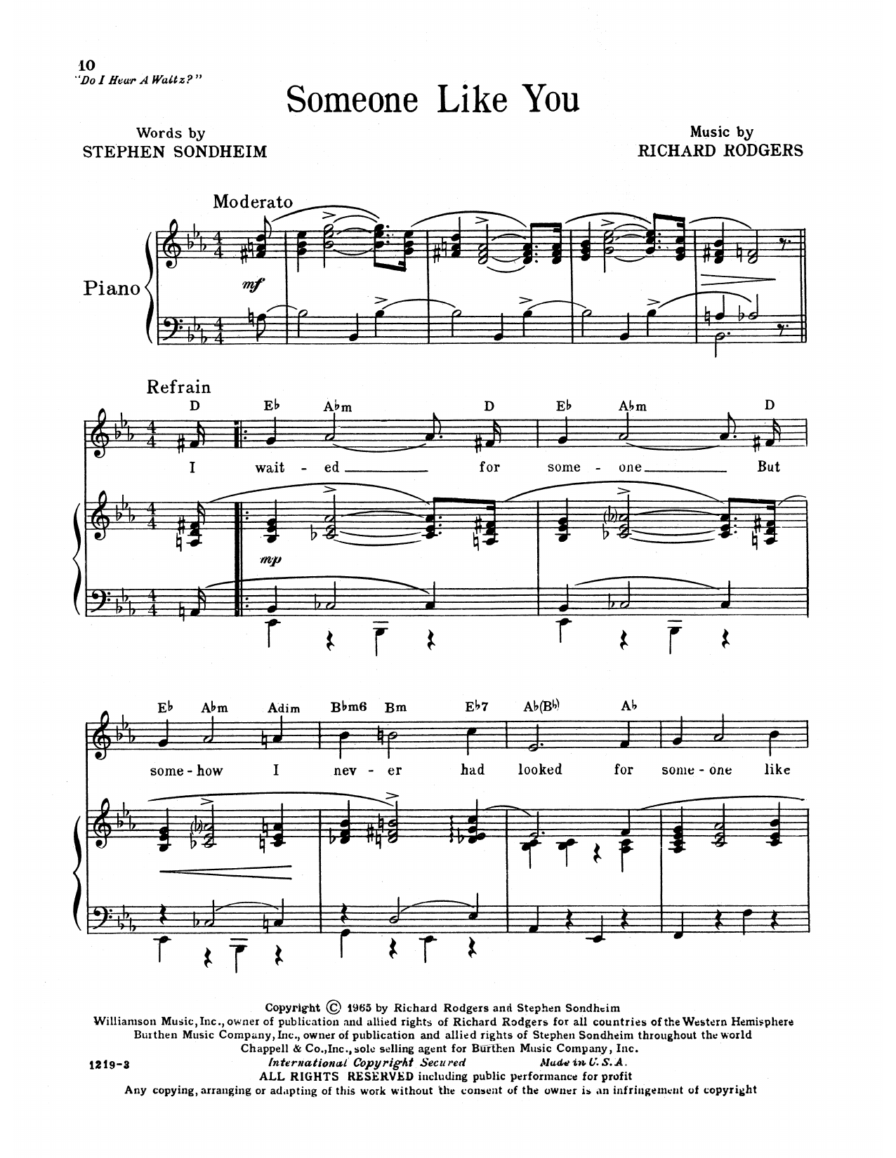 Richard Rodgers & Stephen Sondheim Someone Like You (from Do I Hear A Waltz?) sheet music notes and chords arranged for Piano, Vocal & Guitar Chords (Right-Hand Melody)