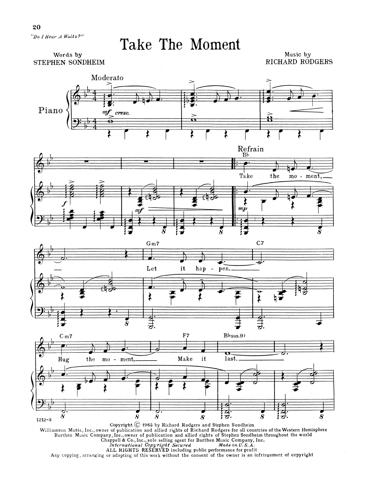 Richard Rodgers & Stephen Sondheim Take The Moment (from Do I Hear A Waltz?) sheet music notes and chords arranged for Piano, Vocal & Guitar Chords (Right-Hand Melody)