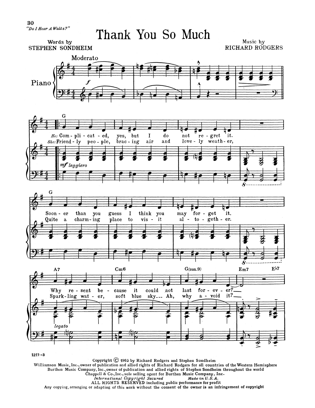 Richard Rodgers & Stephen Sondheim Thank You So Much (from Do I Hear A Waltz?) sheet music notes and chords arranged for Piano, Vocal & Guitar Chords (Right-Hand Melody)