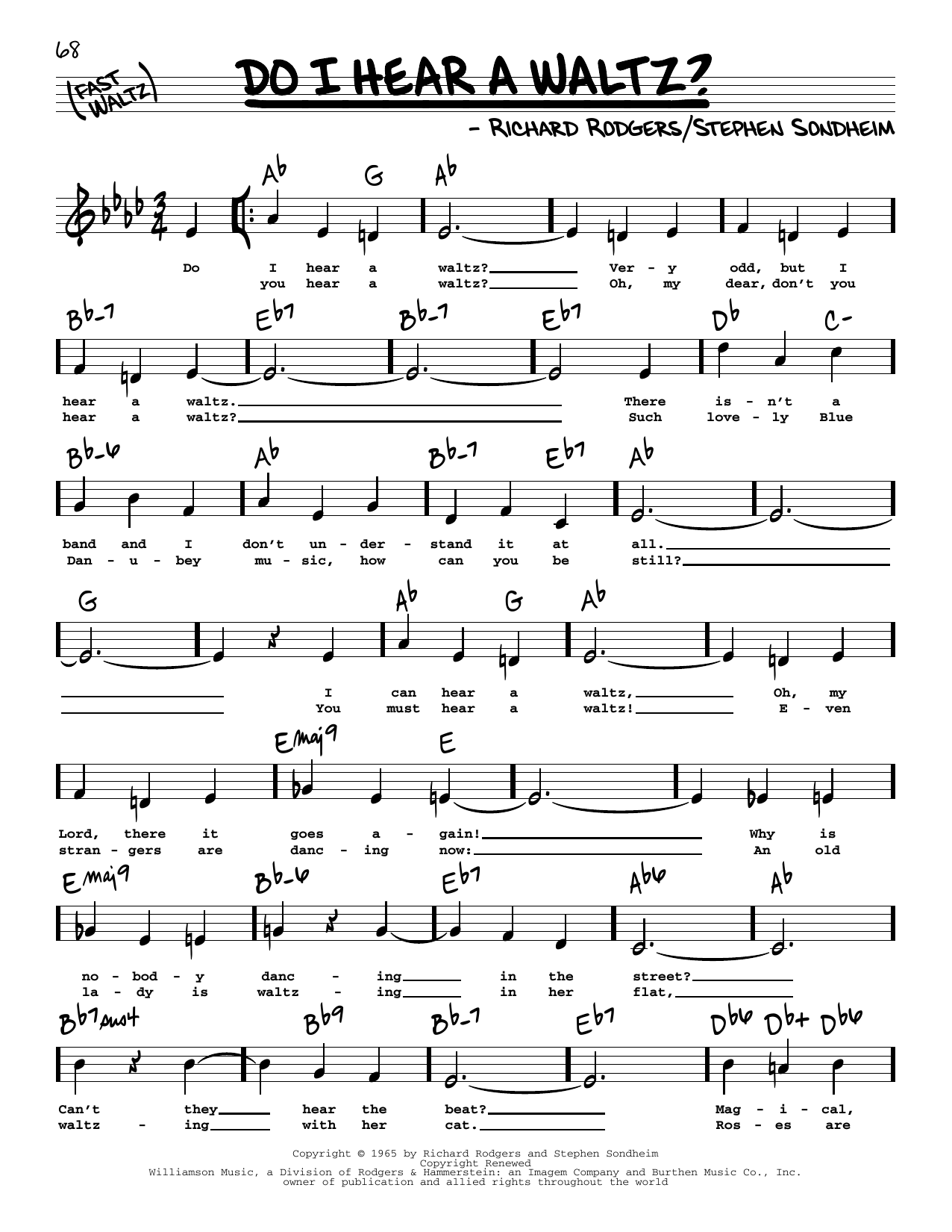 Richard Rodgers and Stephen Sondheim Do I Hear A Waltz? (High Voice) sheet music notes and chords arranged for Real Book – Melody, Lyrics & Chords