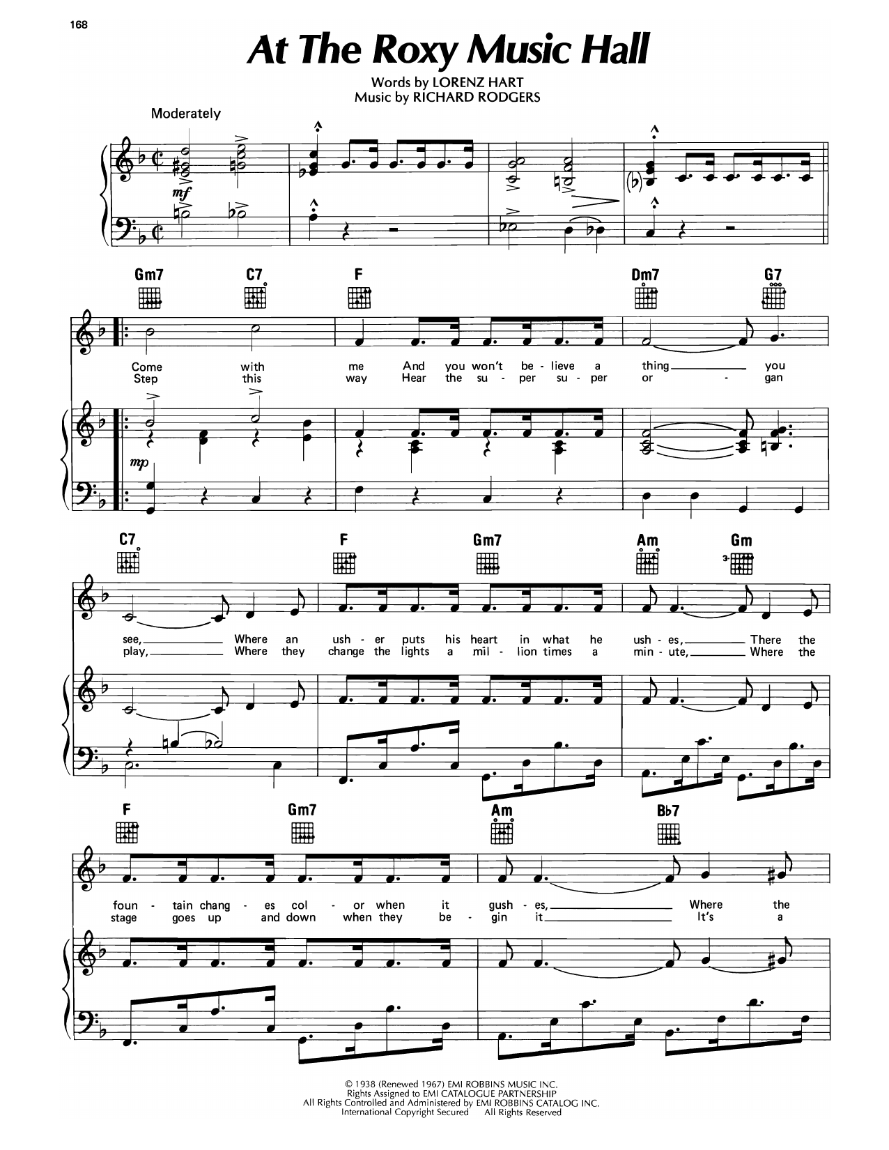 Richard Rodgers At The Roxy Music Hall (from I Married An Angel) sheet music notes and chords arranged for Piano, Vocal & Guitar Chords (Right-Hand Melody)
