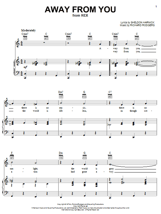 Richard Rodgers Away From You sheet music notes and chords arranged for Piano, Vocal & Guitar Chords (Right-Hand Melody)