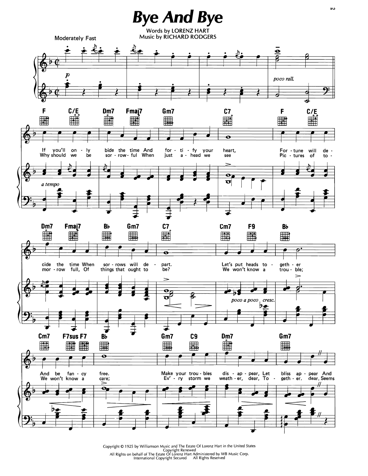 Richard Rodgers Bye And Bye (from Dearest Enemy) sheet music notes and chords arranged for Piano, Vocal & Guitar Chords (Right-Hand Melody)