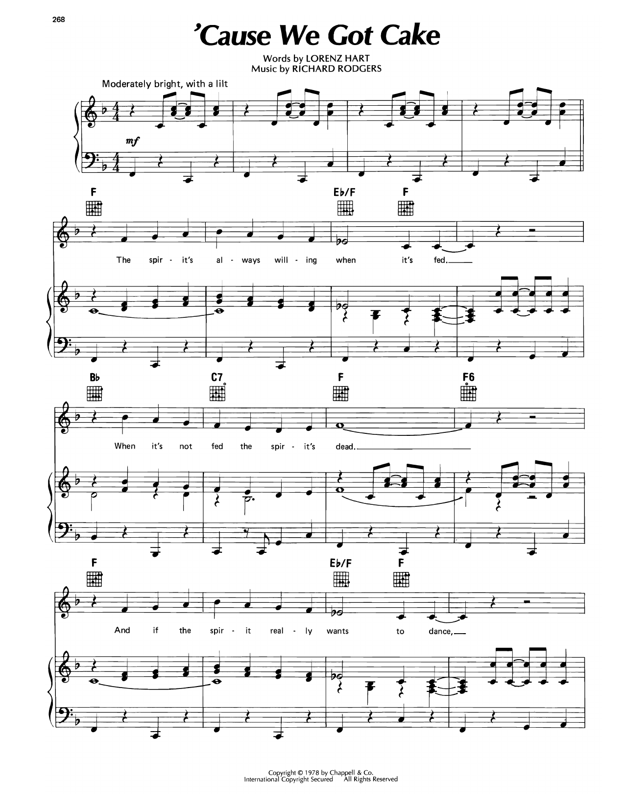 Richard Rodgers 'Cause We Got Cake (from Too Many Girls) sheet music notes and chords arranged for Piano, Vocal & Guitar Chords (Right-Hand Melody)