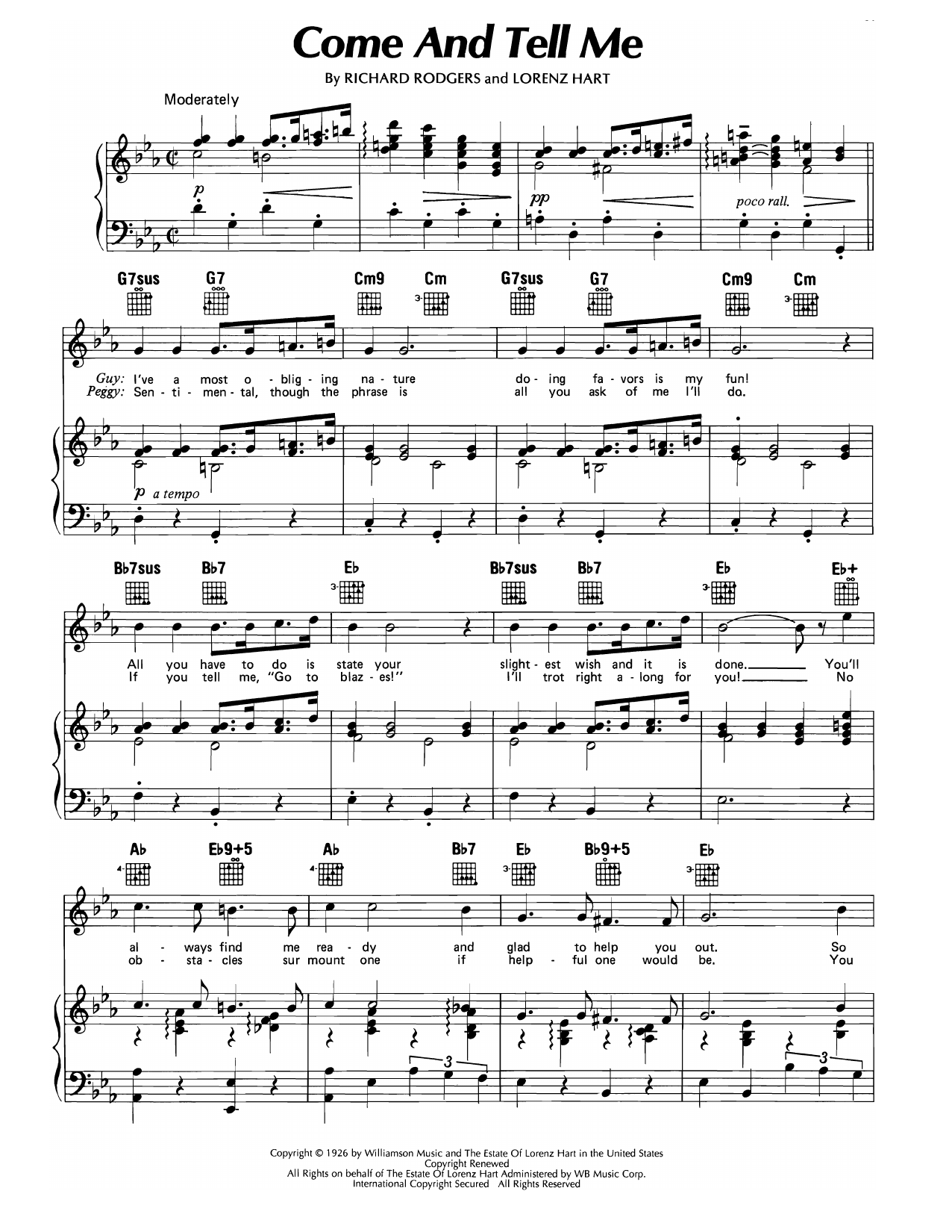 Richard Rodgers Come And Tell Me (from Betsy) sheet music notes and chords arranged for Piano, Vocal & Guitar Chords (Right-Hand Melody)