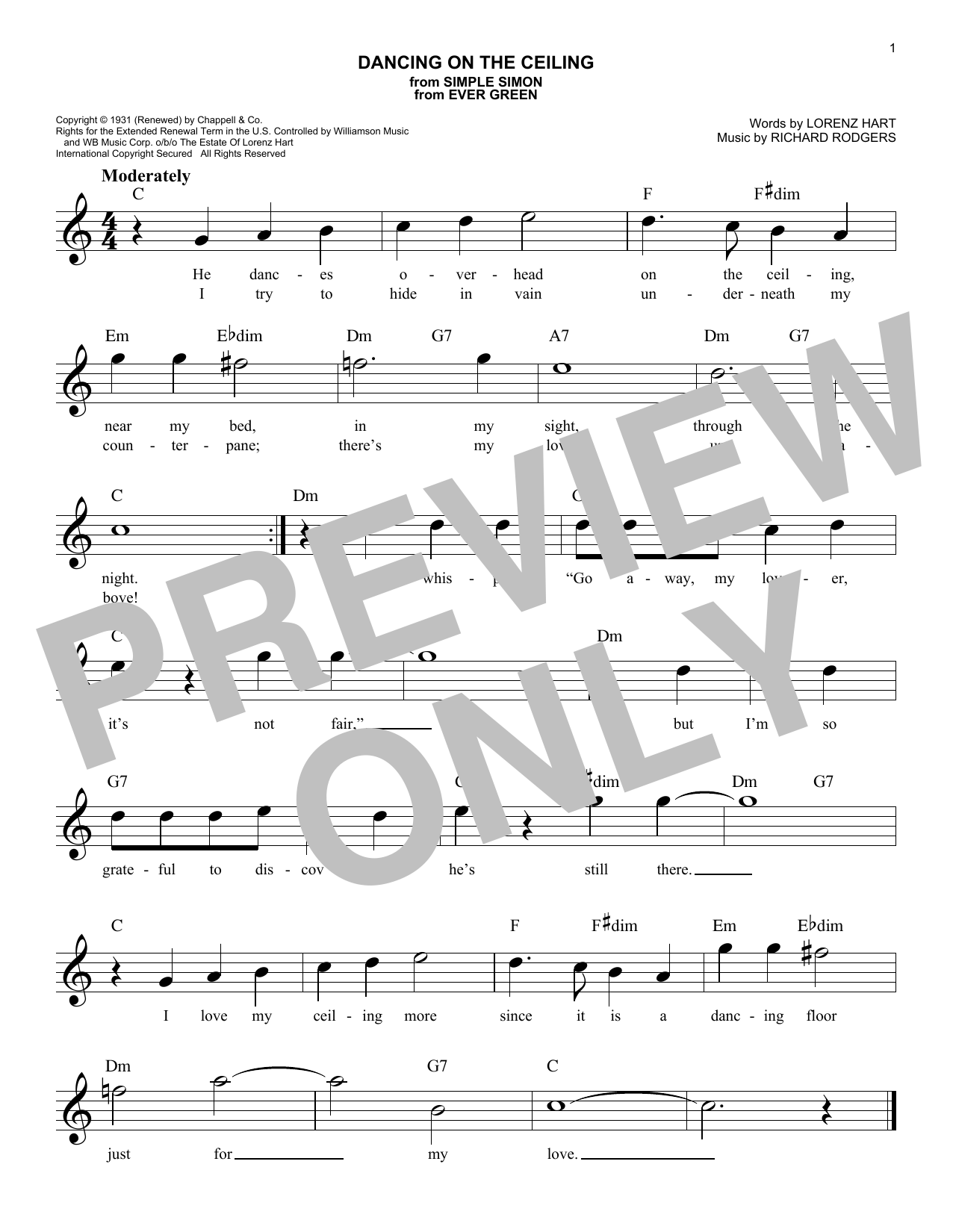 Richard Rodgers Dancing On The Ceiling sheet music notes and chords arranged for Lead Sheet / Fake Book