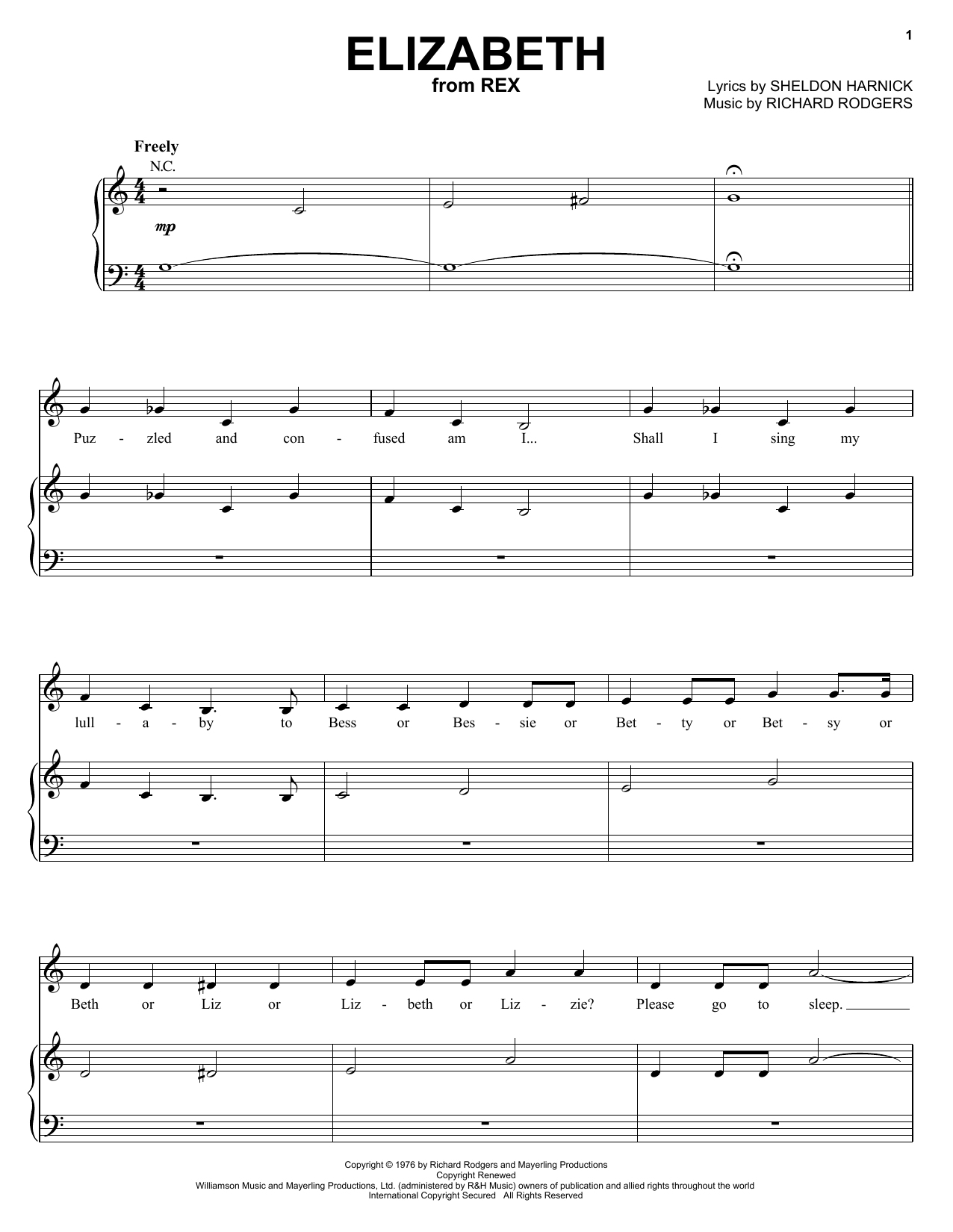Richard Rodgers Elizabeth sheet music notes and chords arranged for Piano, Vocal & Guitar Chords (Right-Hand Melody)