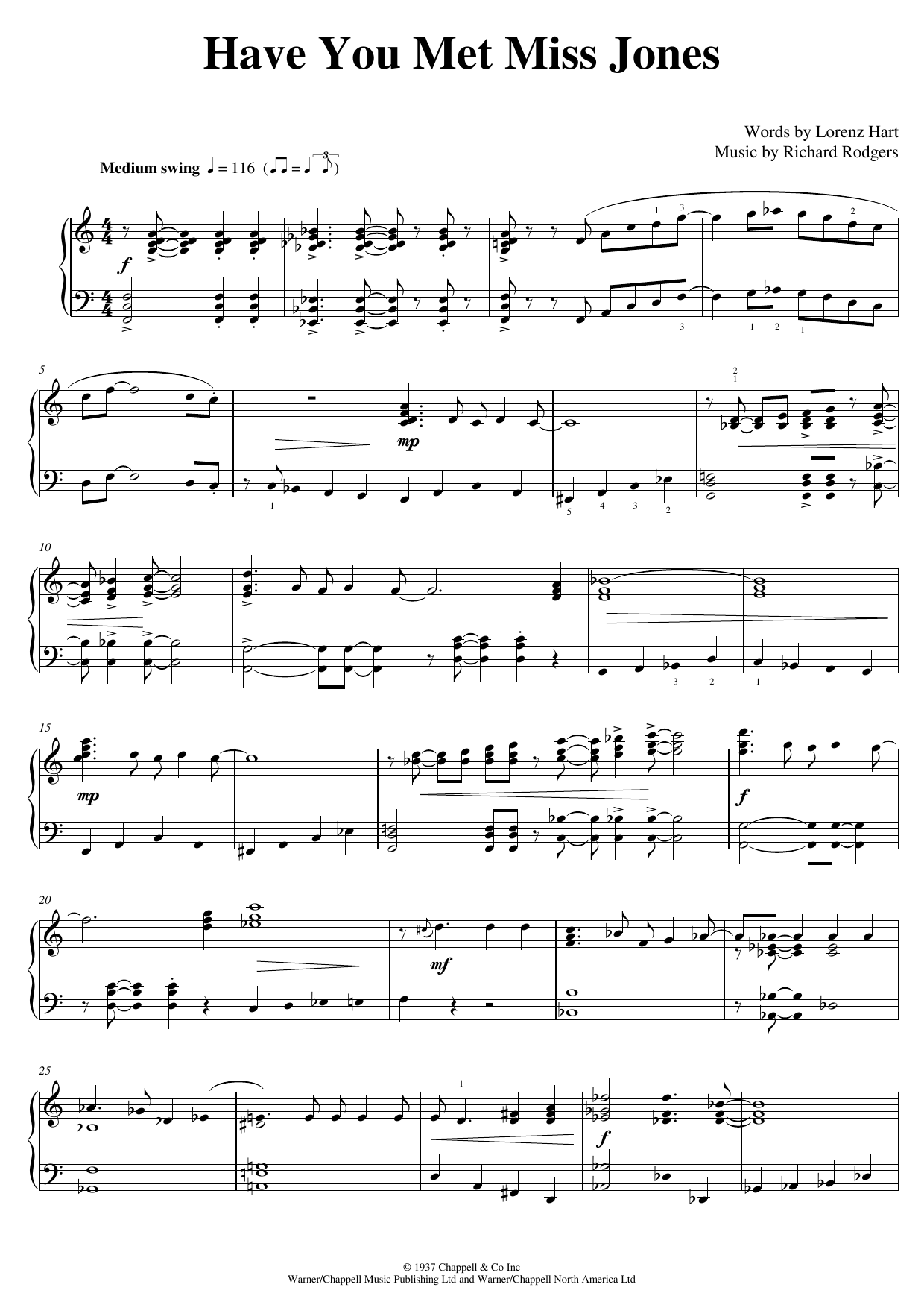 Richard Rodgers Have You Met Miss Jones? sheet music notes and chords arranged for Piano Solo