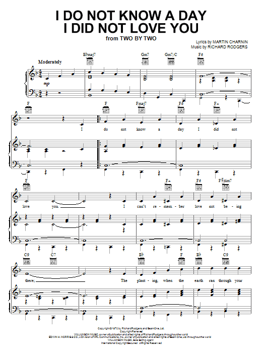 Richard Rodgers I Do Not Know A Day I Did Not Love You sheet music notes and chords arranged for Piano, Vocal & Guitar Chords (Right-Hand Melody)