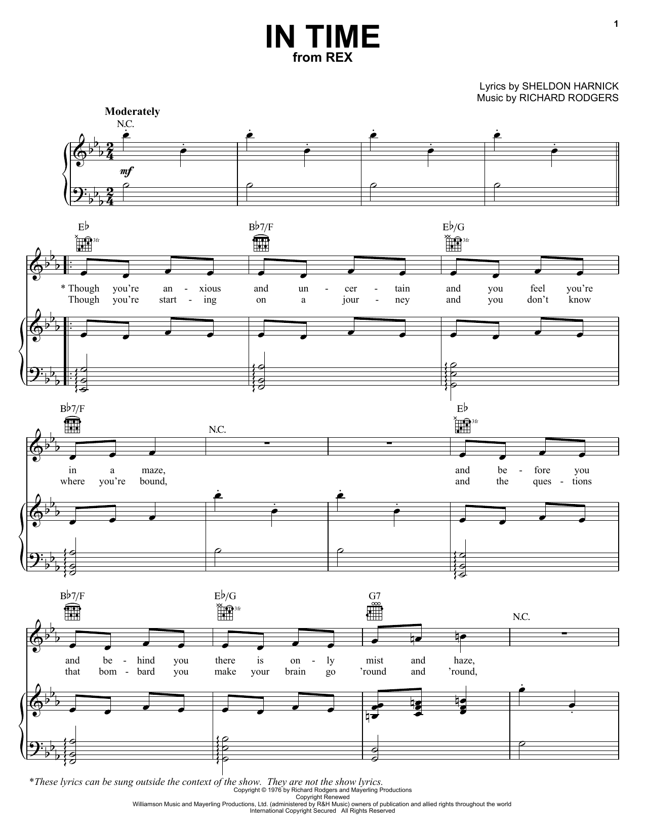 Richard Rodgers In Time sheet music notes and chords arranged for Piano, Vocal & Guitar Chords (Right-Hand Melody)