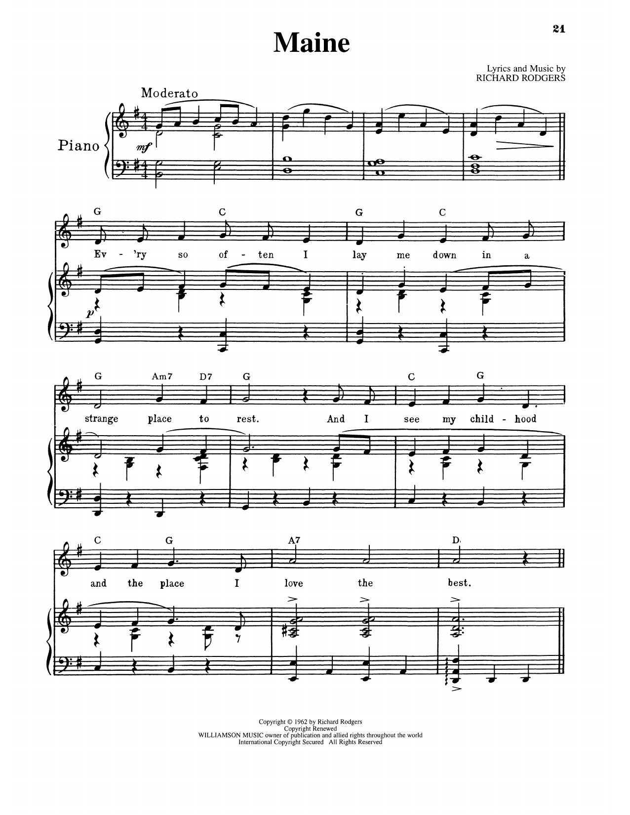 Richard Rodgers Maine (from No Strings) sheet music notes and chords arranged for Piano & Vocal