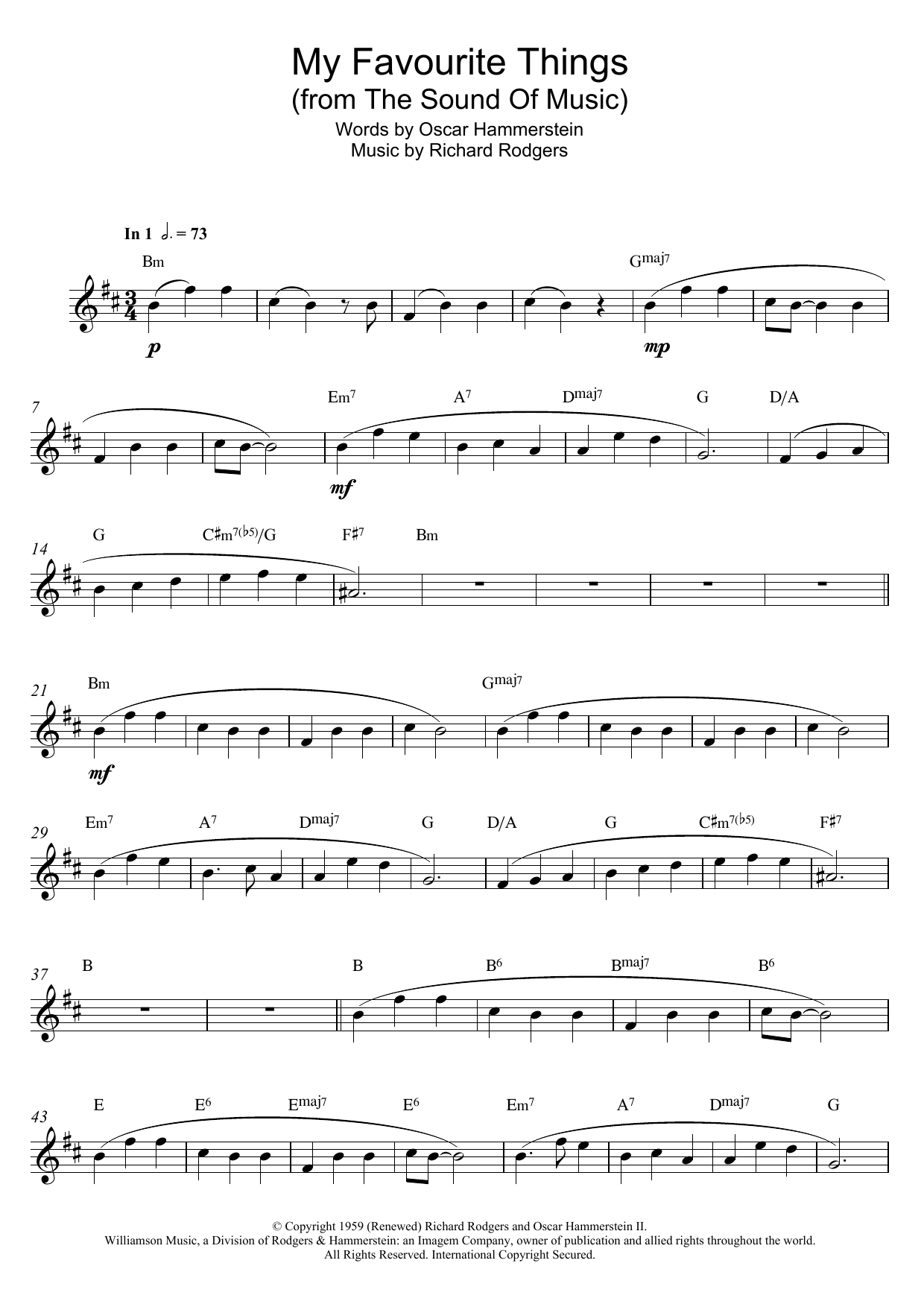 Richard Rodgers My Favorite Things (from The Sound Of Music) sheet music notes and chords arranged for Alto Sax Solo