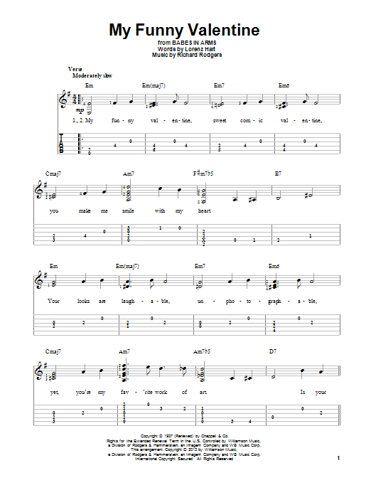 Richard Rodgers My Funny Valentine sheet music notes and chords arranged for Solo Guitar