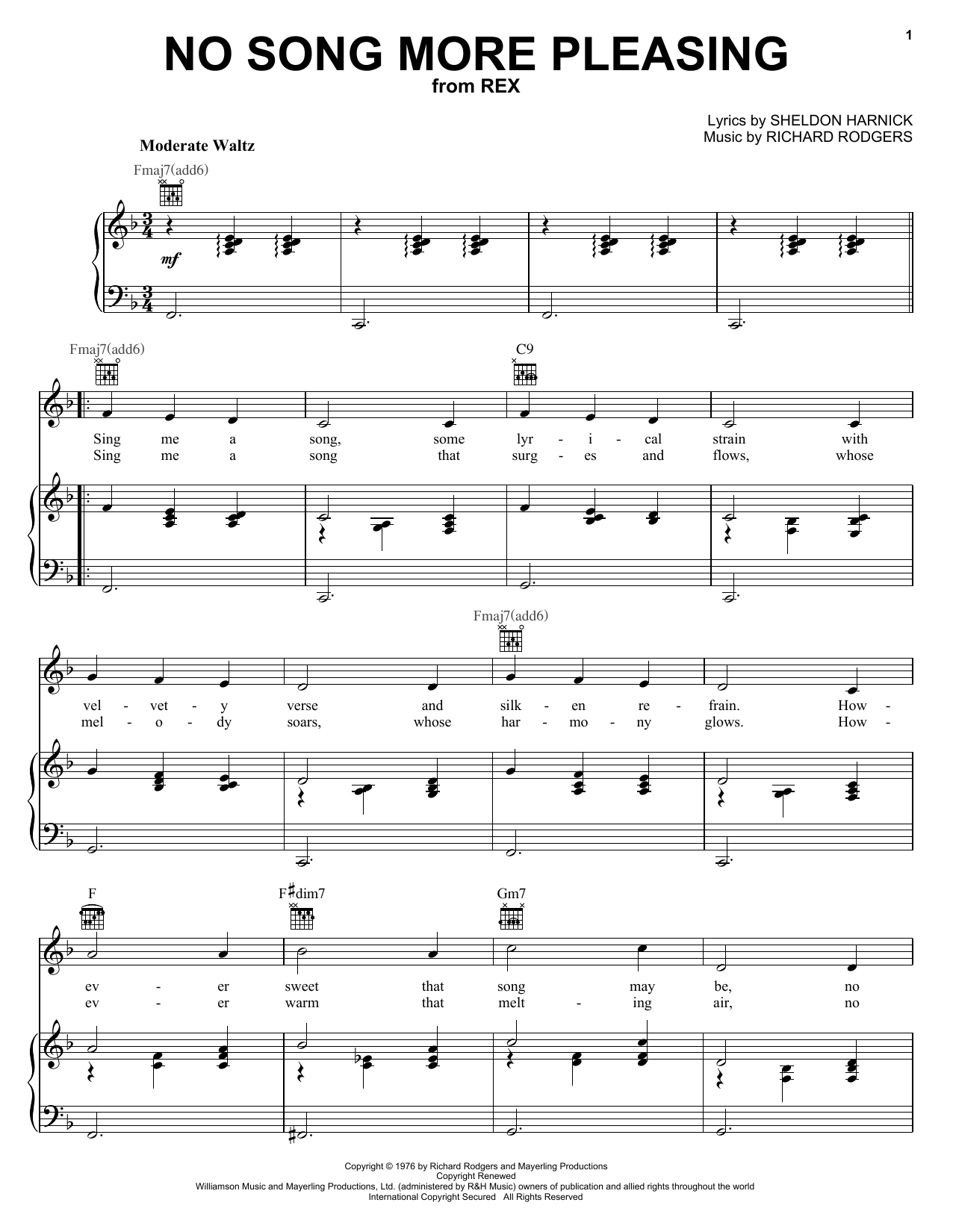 Richard Rodgers No Song More Pleasing sheet music notes and chords arranged for Piano, Vocal & Guitar Chords (Right-Hand Melody)