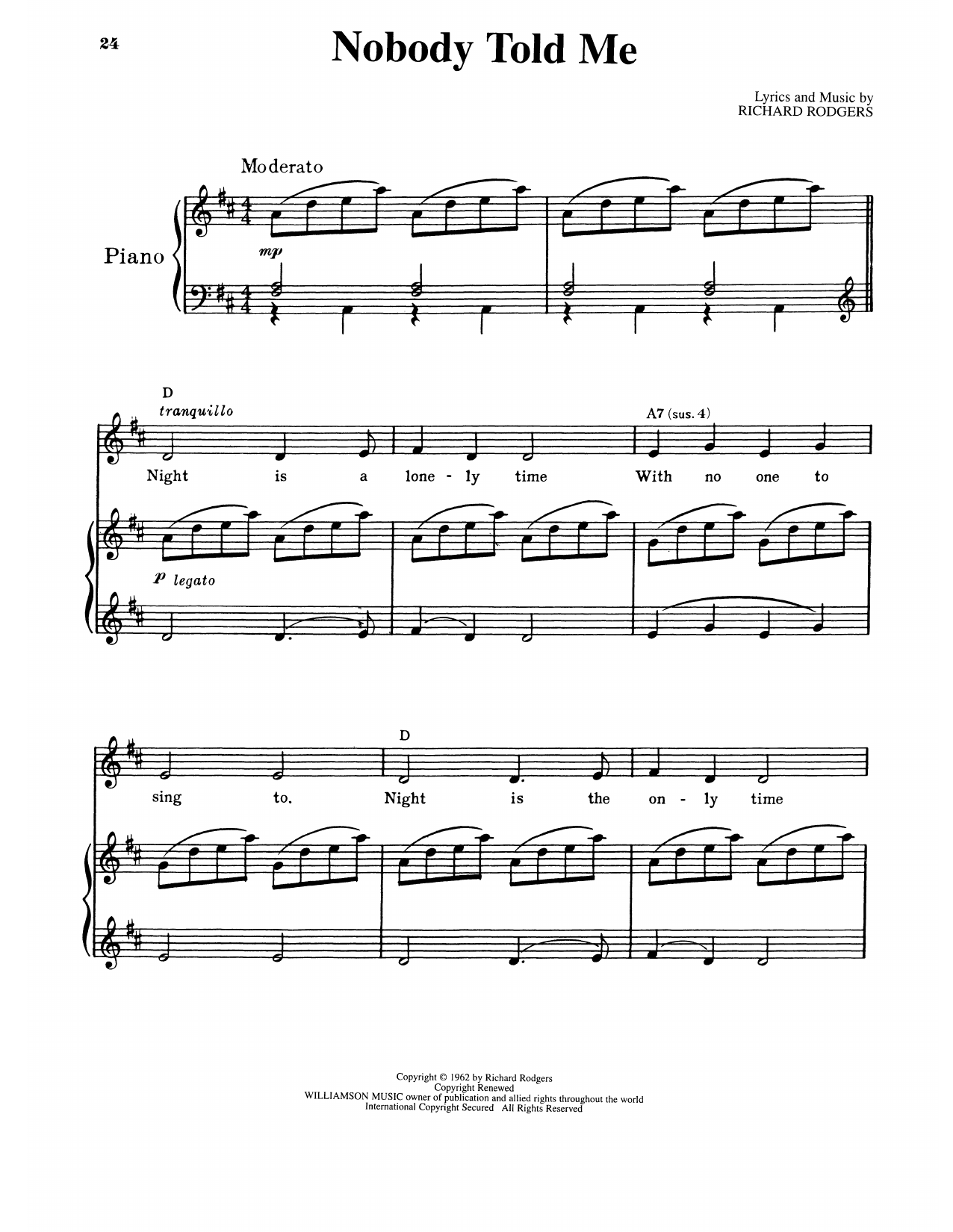 Richard Rodgers Nobody Told Me (from No Strings) sheet music notes and chords arranged for Piano & Vocal