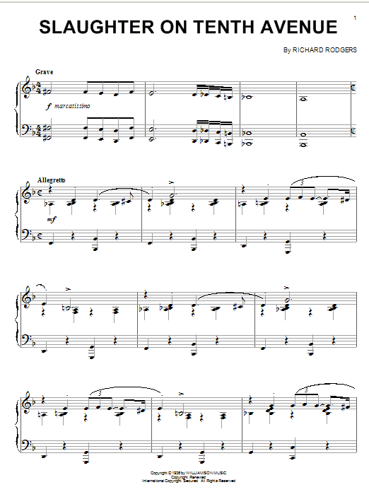 Richard Rodgers Slaughter On Tenth Avenue sheet music notes and chords arranged for Piano Solo
