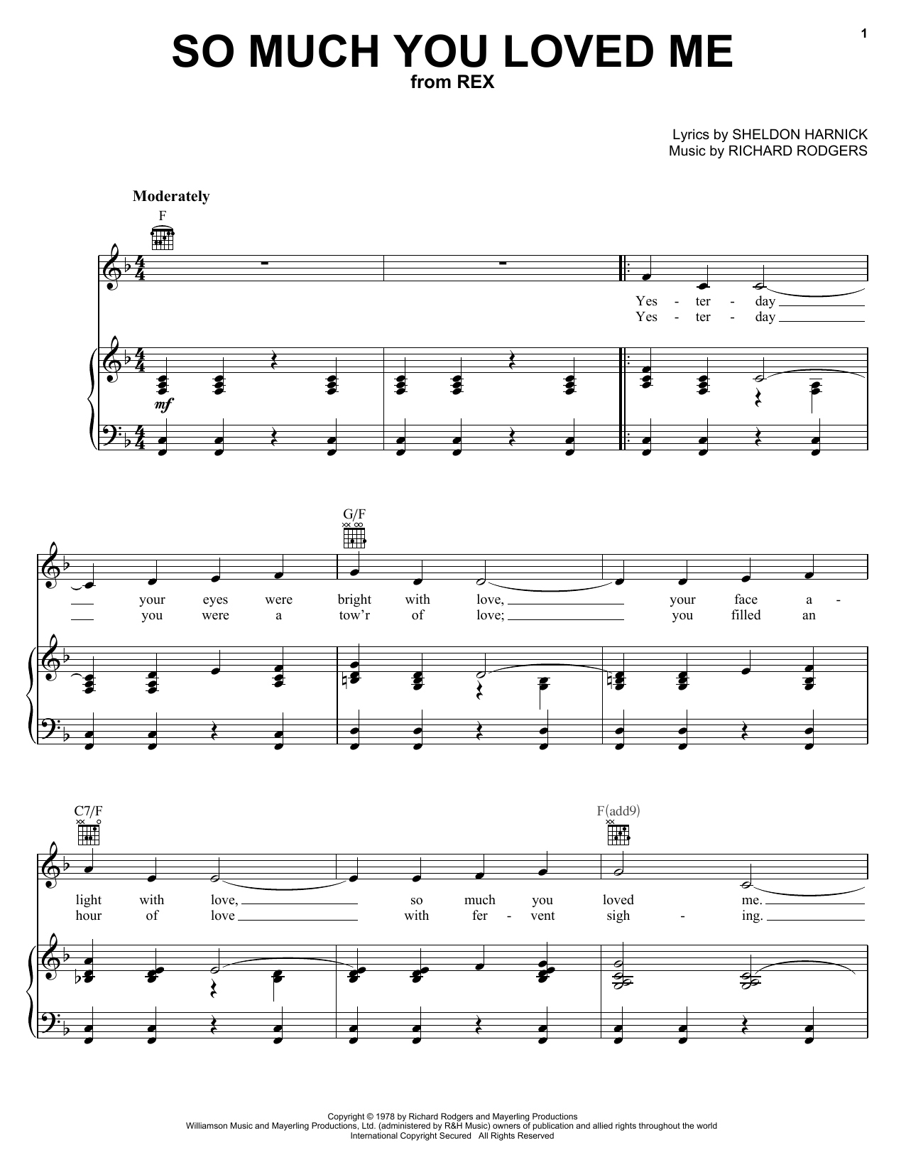 Richard Rodgers So Much You Loved Me sheet music notes and chords arranged for Piano, Vocal & Guitar Chords (Right-Hand Melody)