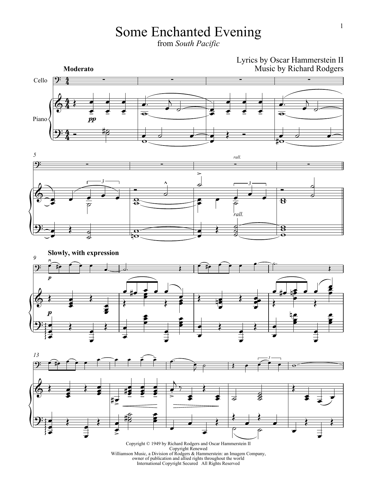 Richard Rodgers Some Enchanted Evening (from South Pacific) sheet music notes and chords arranged for Trumpet and Piano