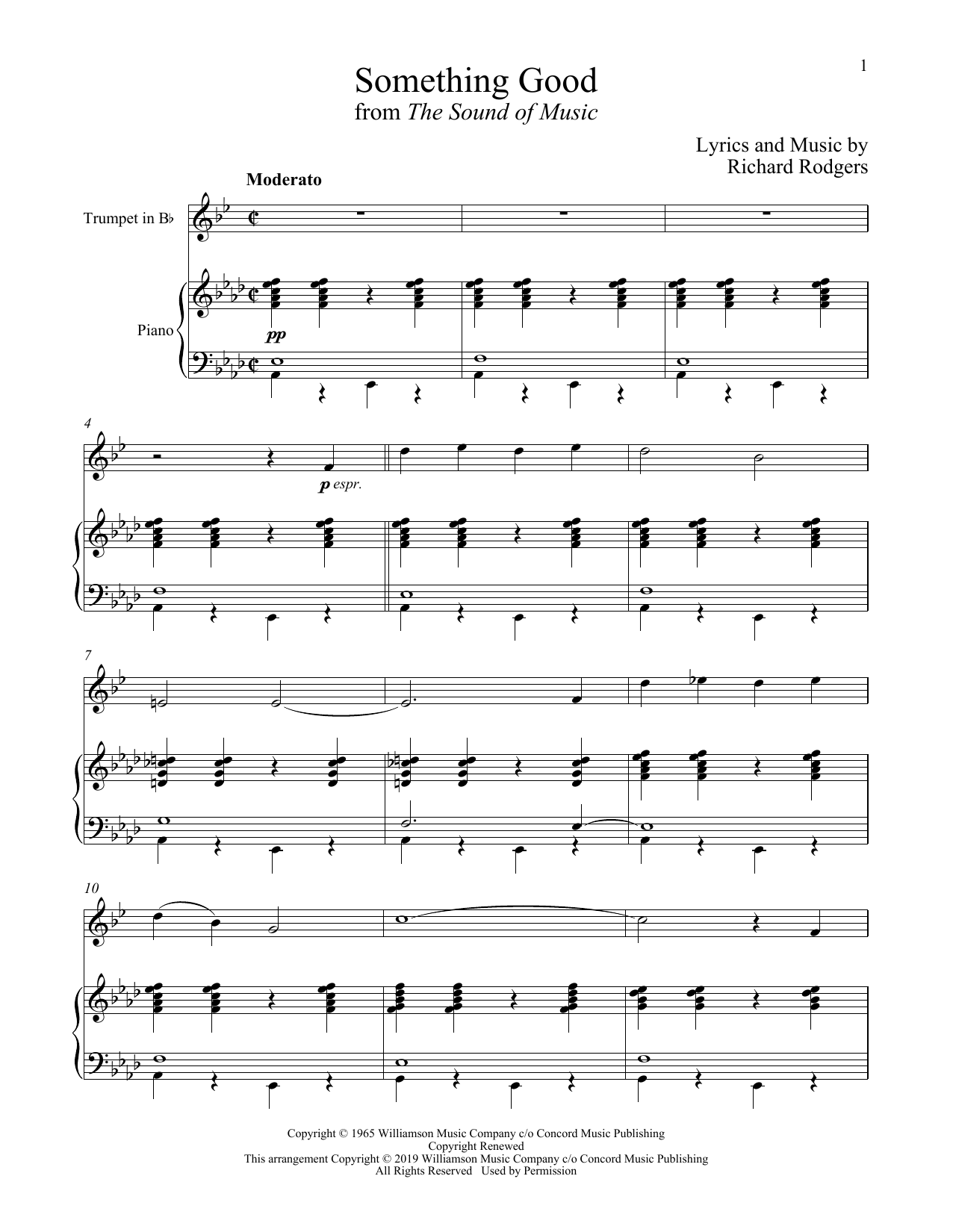 Rodgers & Hammerstein Something Good (from The Sound of Music) sheet music notes and chords arranged for Trumpet and Piano