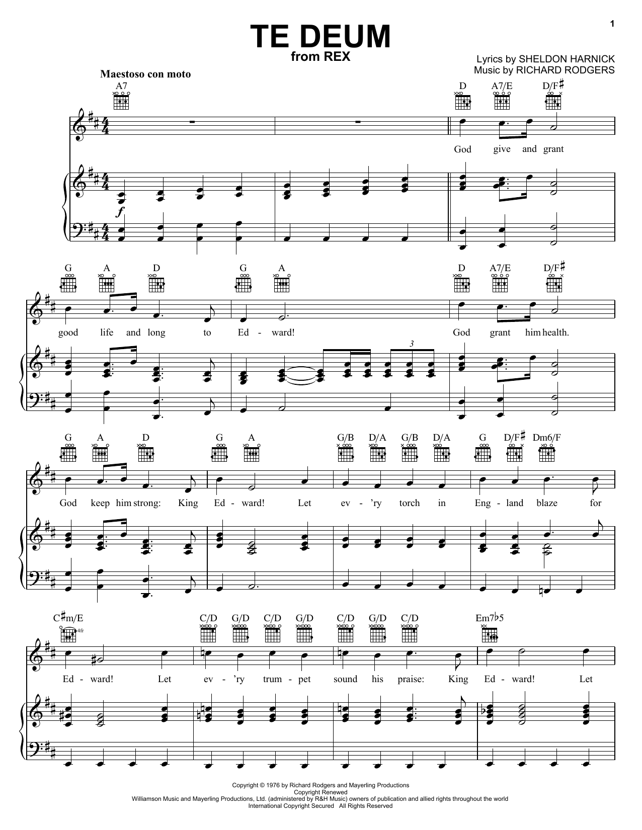 Richard Rodgers Te Deum sheet music notes and chords arranged for Piano, Vocal & Guitar Chords (Right-Hand Melody)