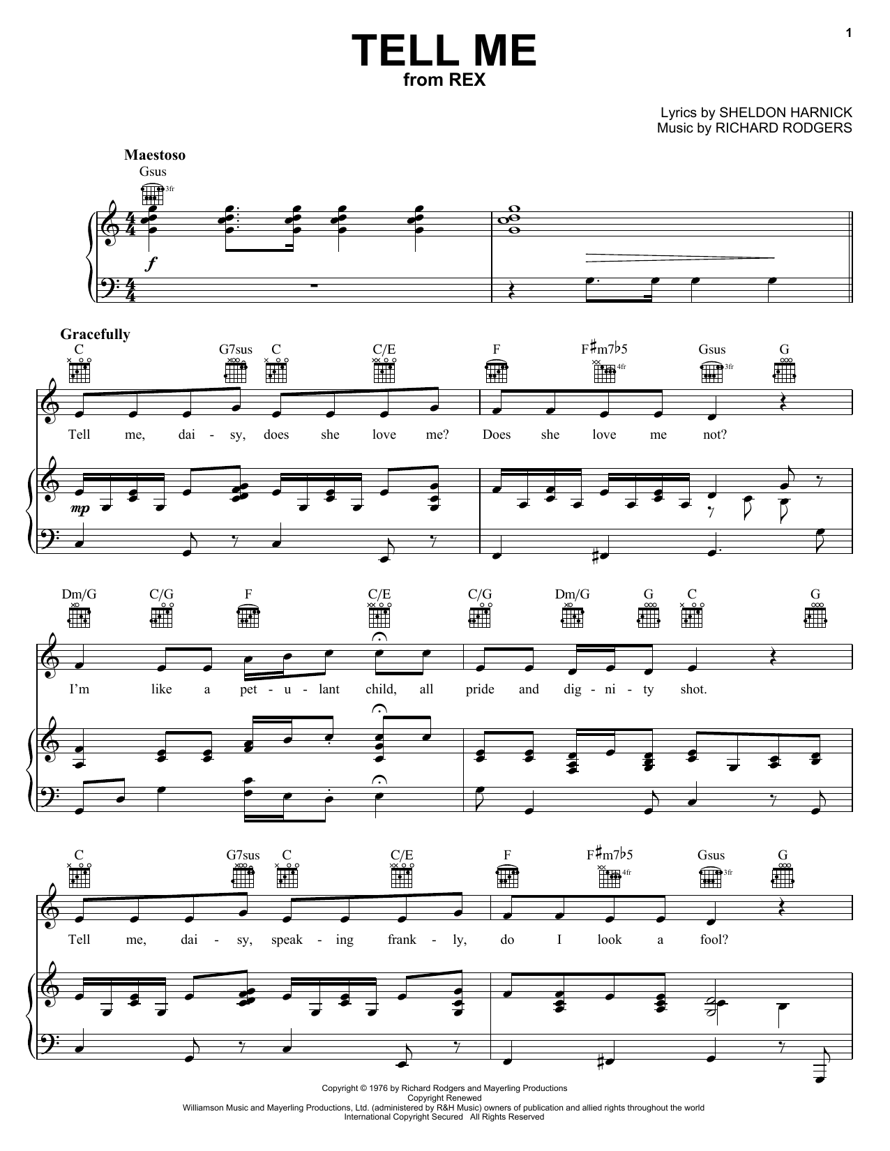 Richard Rodgers Tell Me sheet music notes and chords arranged for Piano, Vocal & Guitar Chords (Right-Hand Melody)