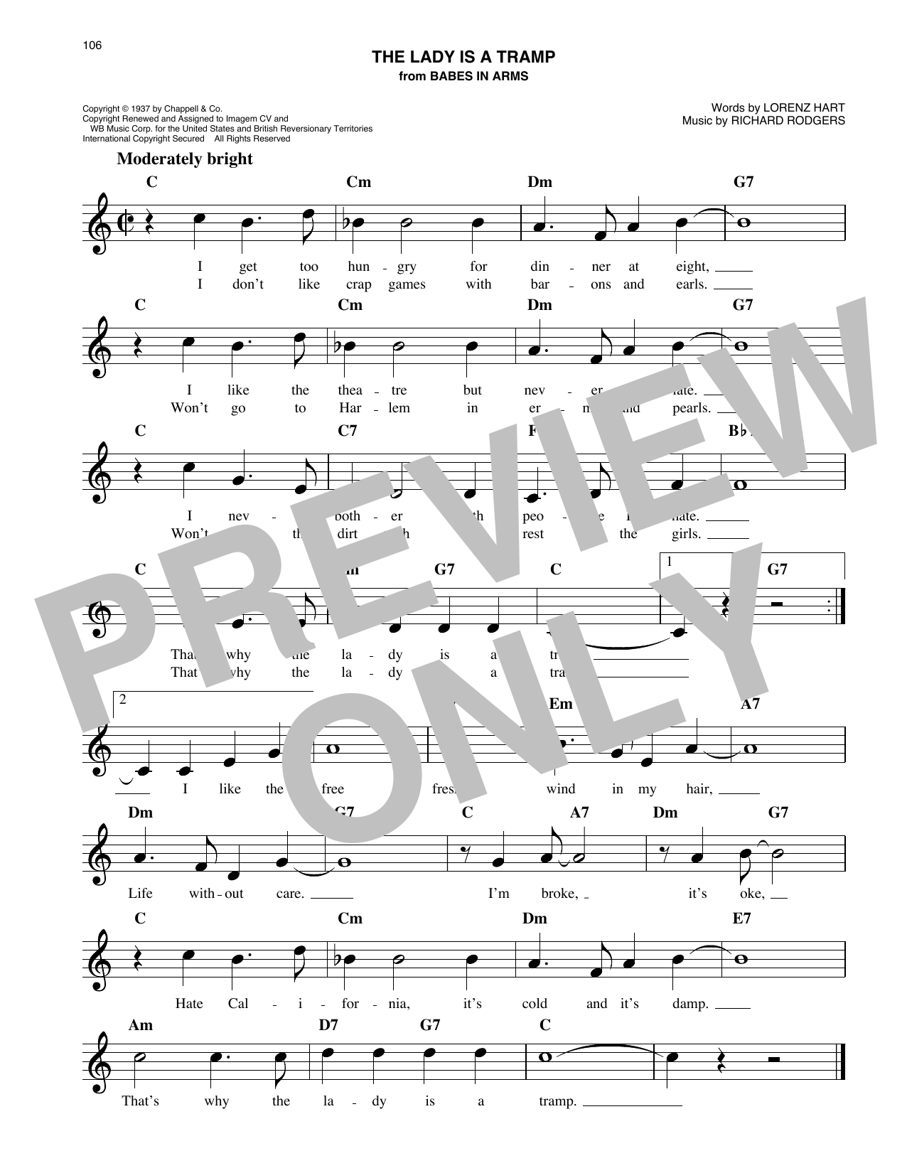 Richard Rodgers The Lady Is A Tramp (from Babes In Arms) sheet music notes and chords arranged for Easy Lead Sheet / Fake Book