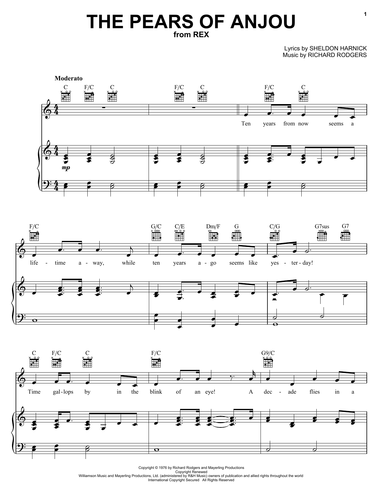 Richard Rodgers The Pears Of Anjou sheet music notes and chords arranged for Piano, Vocal & Guitar Chords (Right-Hand Melody)