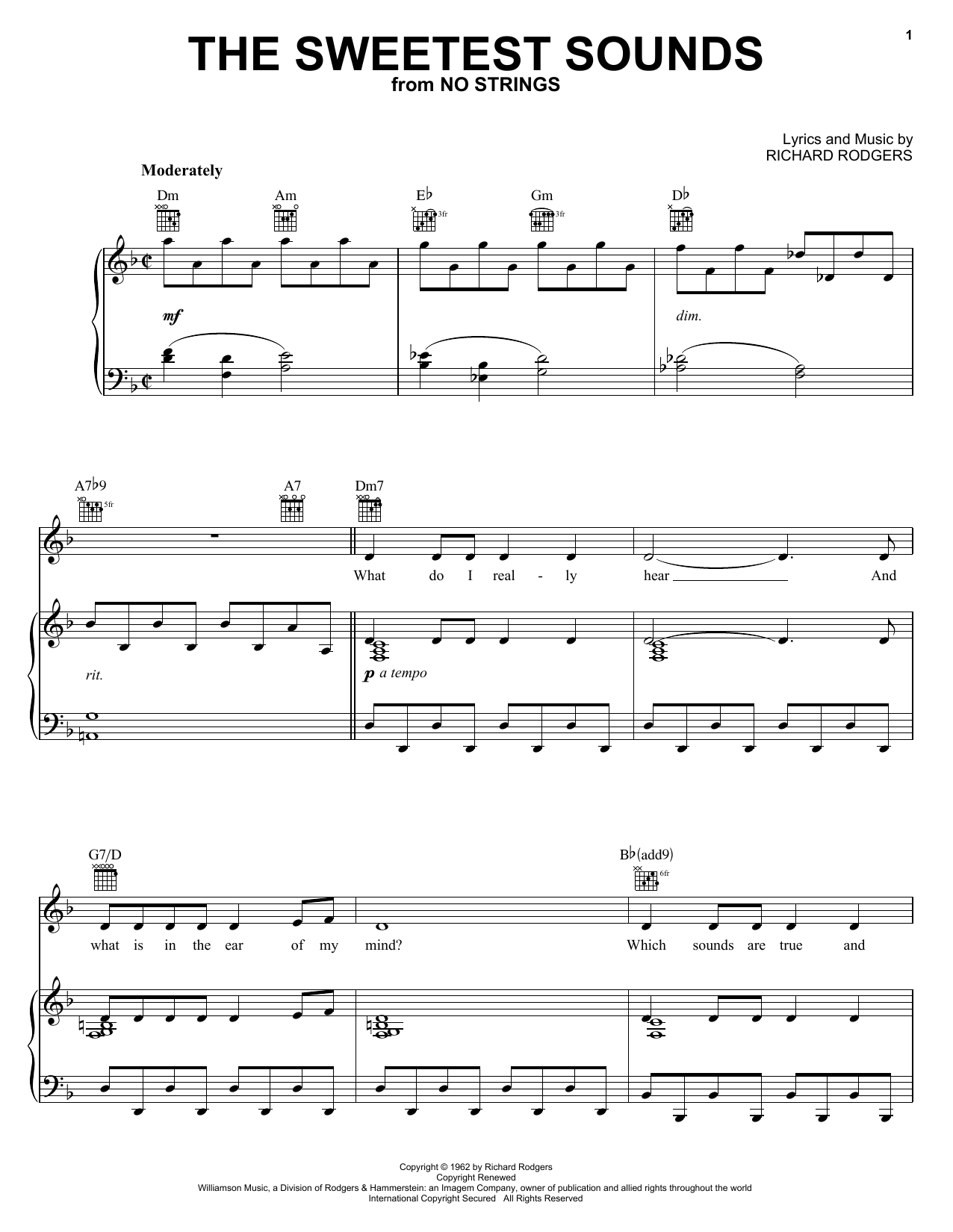 Richard Rodgers The Sweetest Sounds (from Cinderella) sheet music notes and chords arranged for Piano, Vocal & Guitar Chords (Right-Hand Melody)