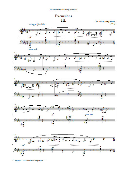 Richard Rodney Bennett Excursions III sheet music notes and chords arranged for Piano Solo