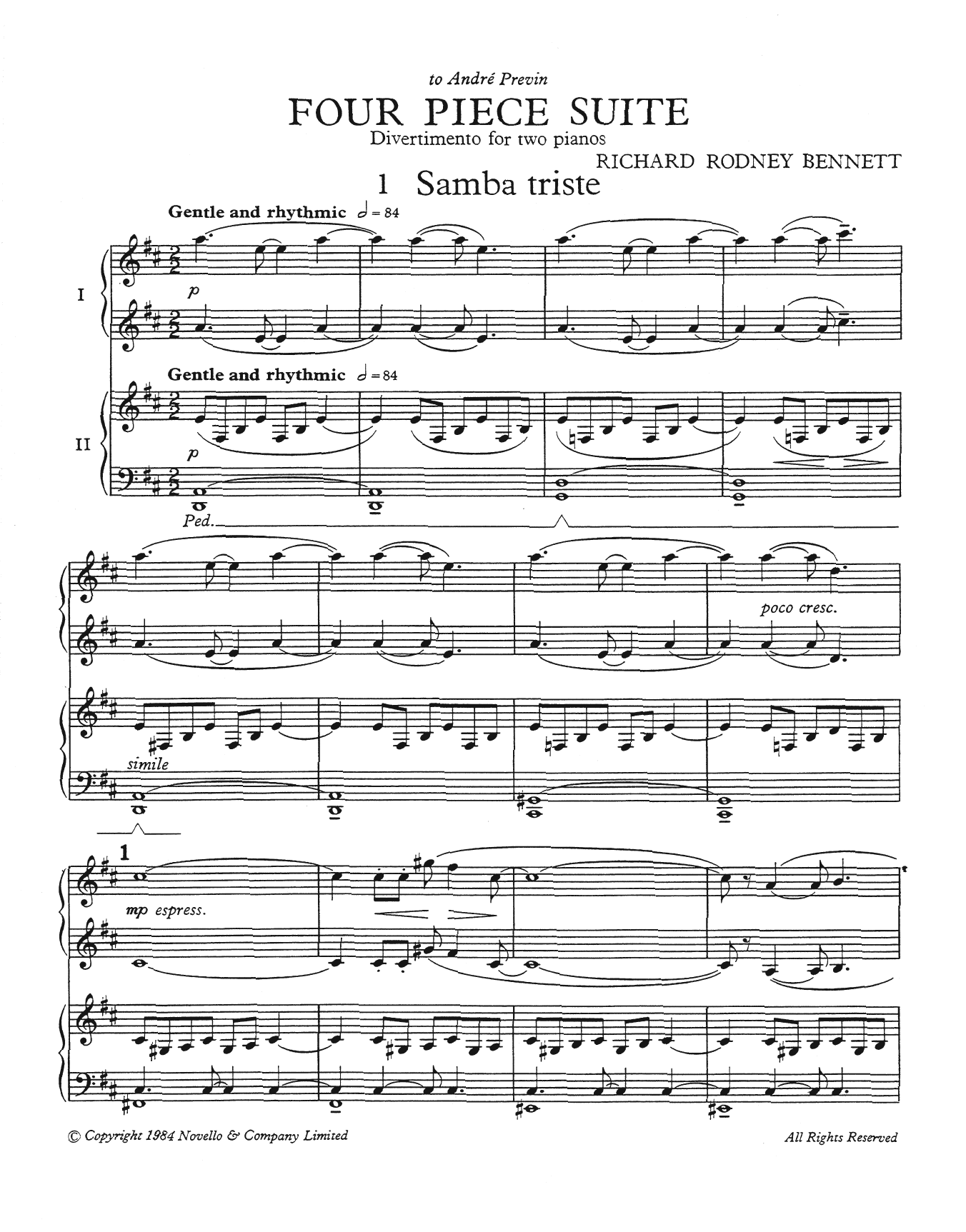 Richard Rodney Bennett Four Piece Suite (for 2 pianos) sheet music notes and chords arranged for Piano Duet