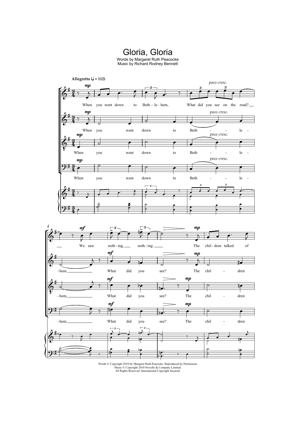 Richard Rodney Bennett Gloria, Gloria sheet music notes and chords arranged for SATB Choir