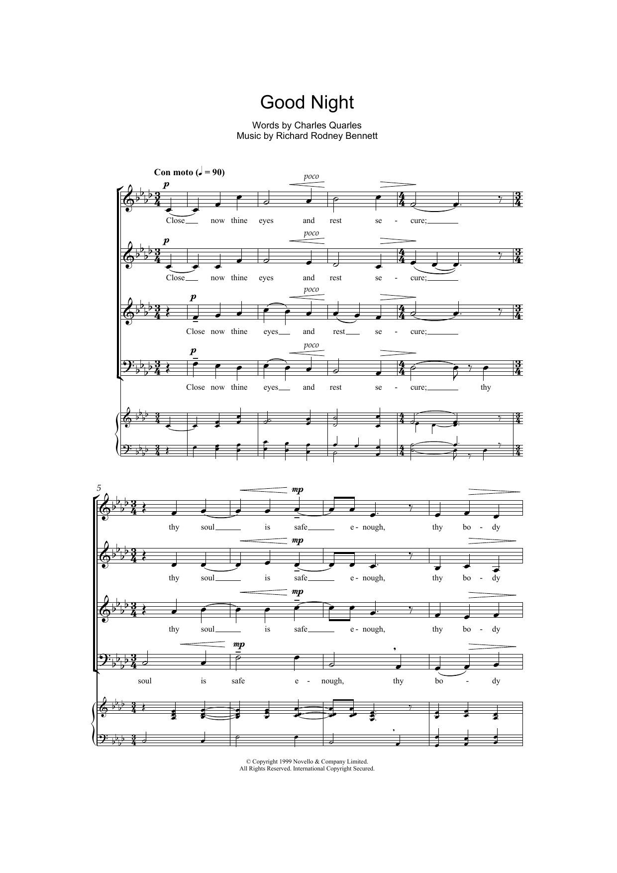 Richard Rodney Bennett Good Night sheet music notes and chords arranged for SATB Choir