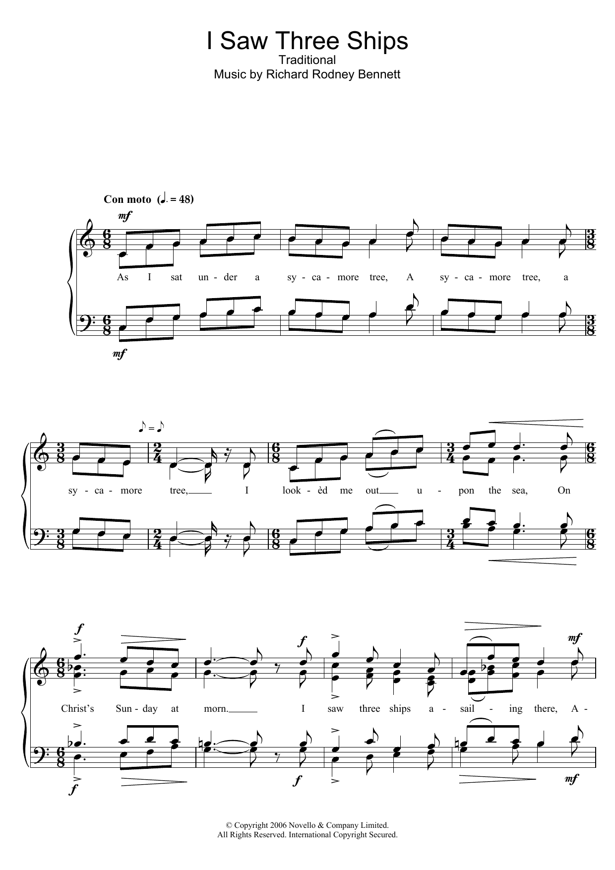 Richard Rodney Bennett I Saw Three Ships sheet music notes and chords arranged for SATB Choir
