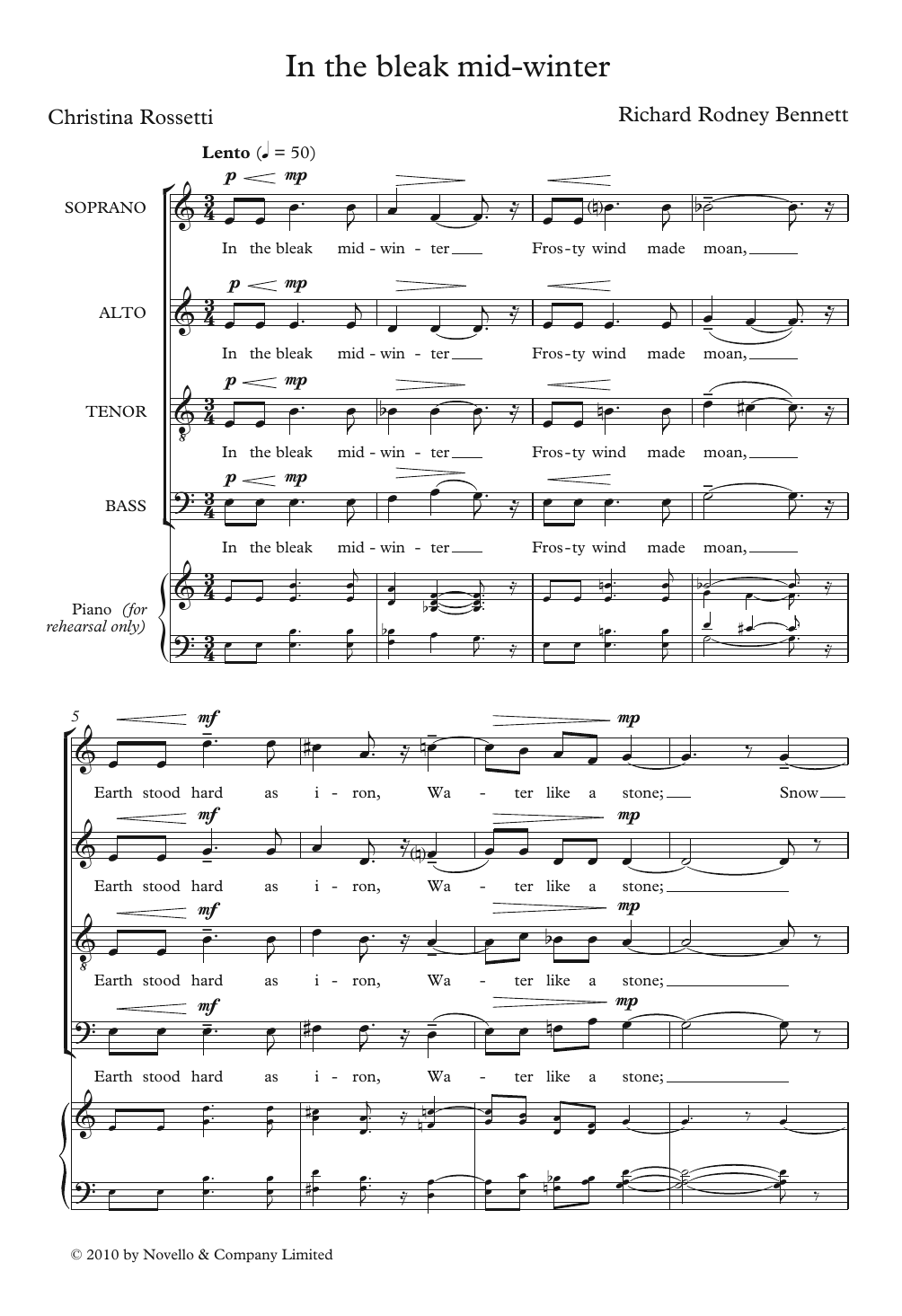 Richard Rodney Bennett In The Bleak Mid-Winter sheet music notes and chords arranged for SATB Choir