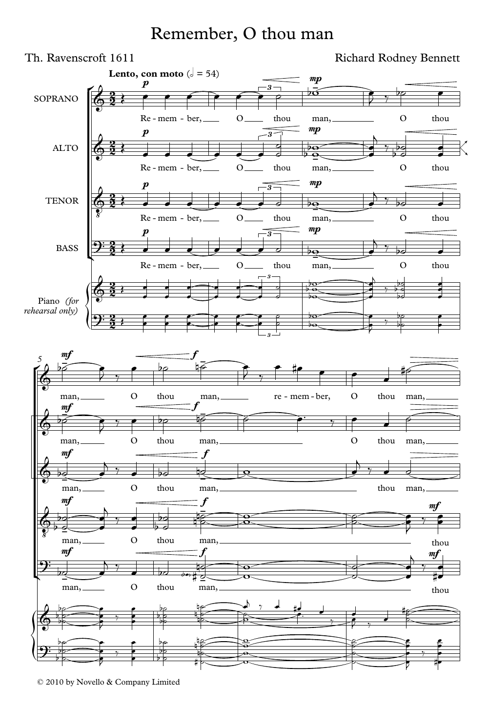 Richard Rodney Bennett Remember, O Thou Man sheet music notes and chords arranged for SATB Choir
