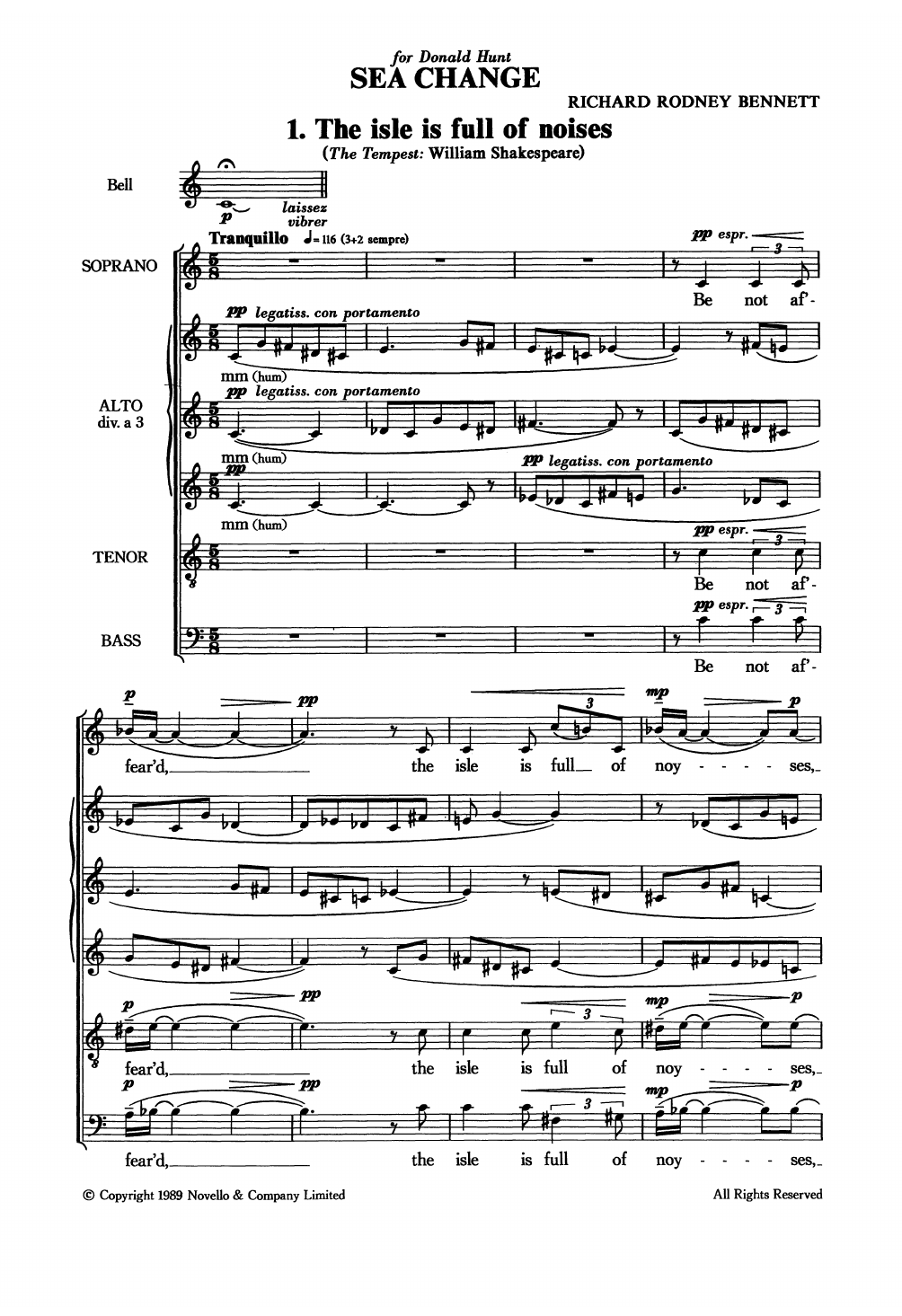 Richard Rodney Bennett Sea Change sheet music notes and chords arranged for SATB Choir