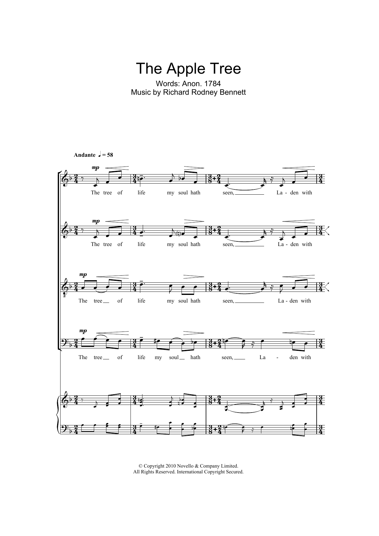 Richard Rodney Bennett The Apple Tree sheet music notes and chords arranged for SATB Choir