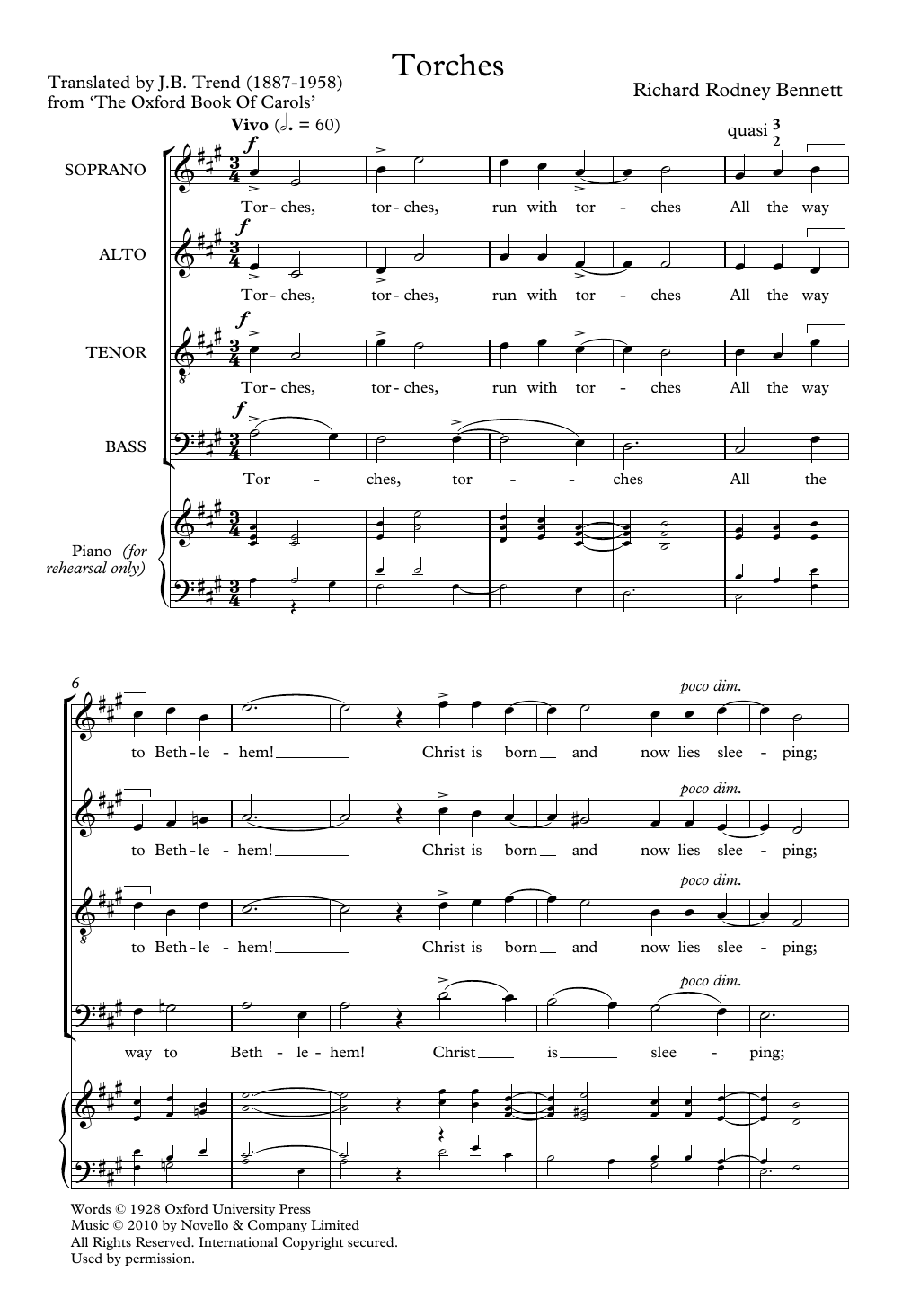 Richard Rodney Bennett Torches sheet music notes and chords arranged for SATB Choir