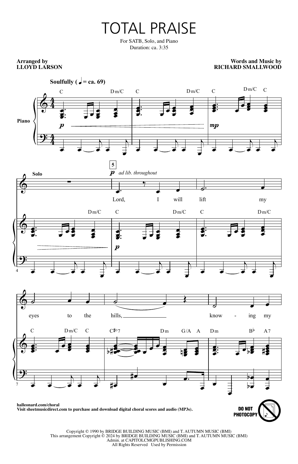 Richard Smallwood Total Praise (arr. Lloyd Larson) sheet music notes and chords arranged for SATB Choir